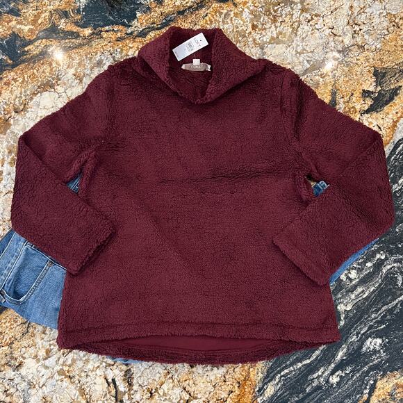 NWT LOFT Burgundy/Wine Fleece Cowl Neck Soft Knit Top - Picture 3 of 9